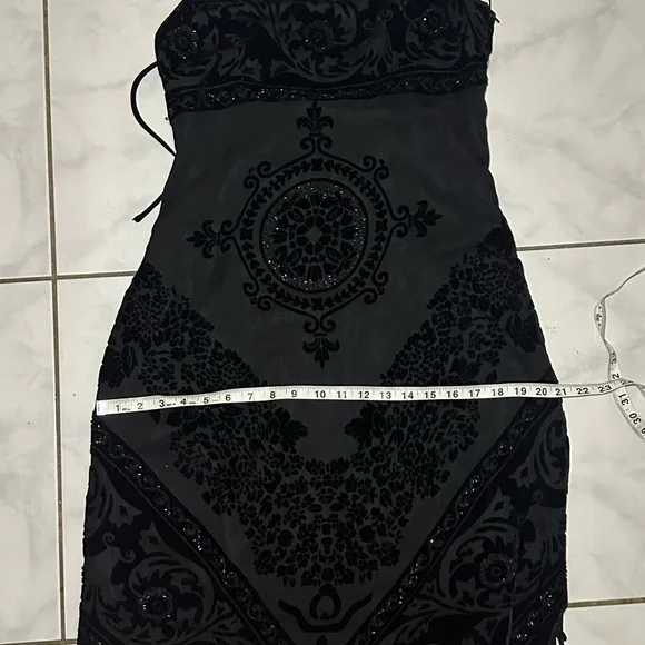 Vintage Sue Wong Dress Gown Size 10 Halter Prom Formal Beaded Fringe Silk Blend - Picture 8 of 16